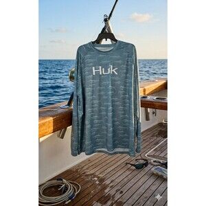 HUK Performance Fishing Shirt Mens XXL Long Sleeve Outdoors Marlin Pattern